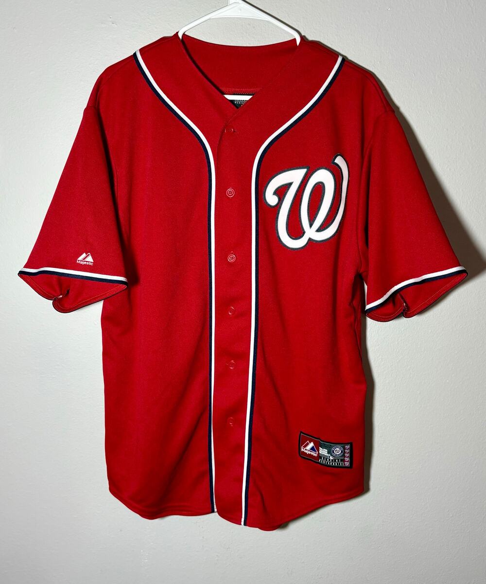 Washington Nationals Bryce Harper Majestic Red Stitched Baseball Jersey Size L